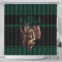 Merry Krampus Creepy Christmas Holiday Shower Curtain Green Version