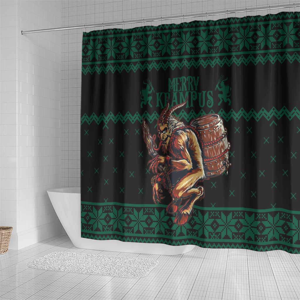 Merry Krampus Creepy Christmas Holiday Shower Curtain Green Version