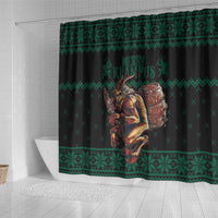 Merry Krampus Creepy Christmas Holiday Shower Curtain Green Version