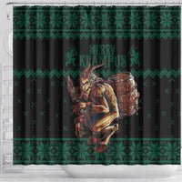 Merry Krampus Creepy Christmas Holiday Shower Curtain Green Version