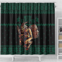 Merry Krampus Creepy Christmas Holiday Shower Curtain Green Version