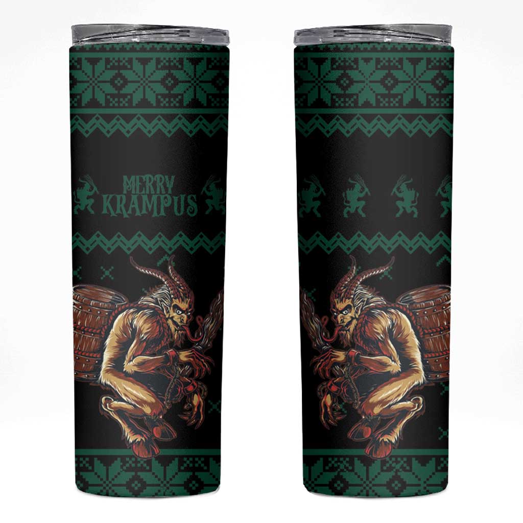 Merry Krampus Creepy Christmas Holiday Skinny Tumbler Green Version - Wonder Print Shop
