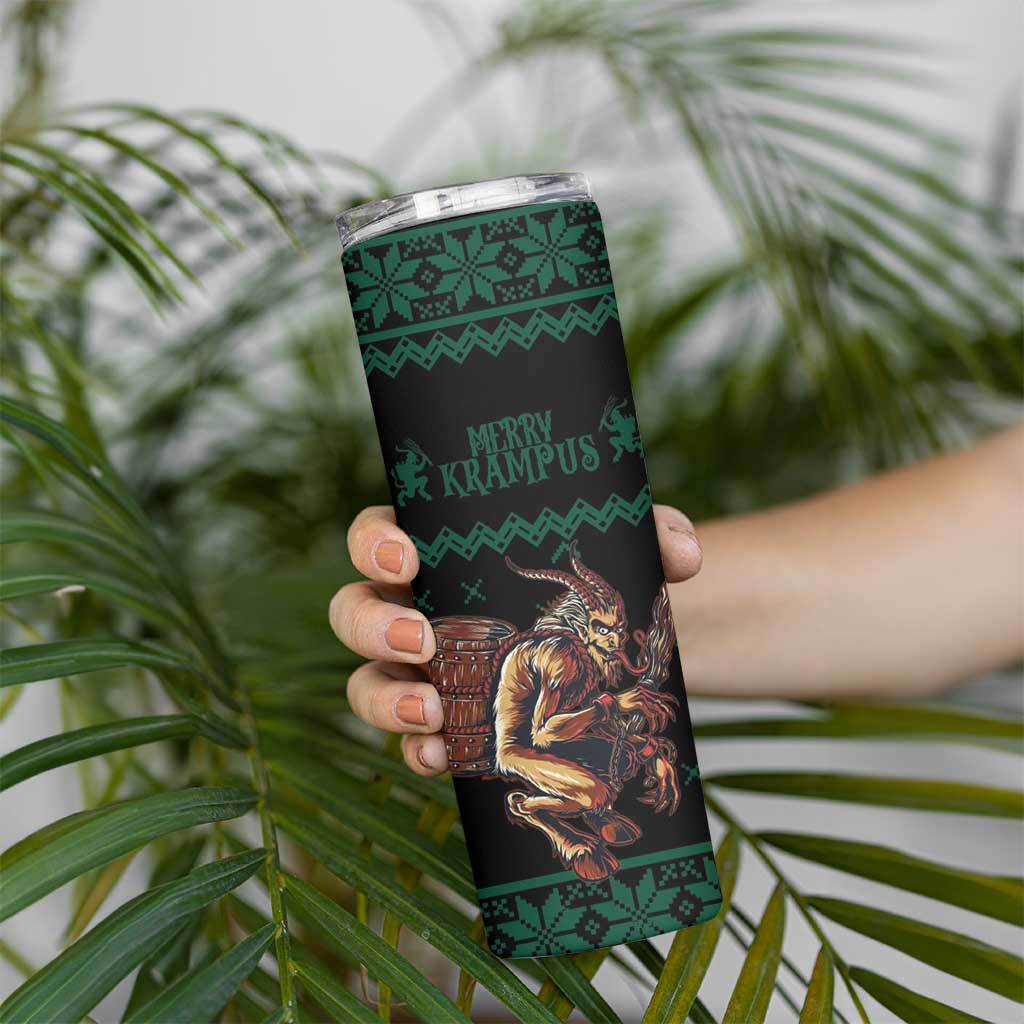 Merry Krampus Creepy Christmas Holiday Skinny Tumbler Green Version - Wonder Print Shop