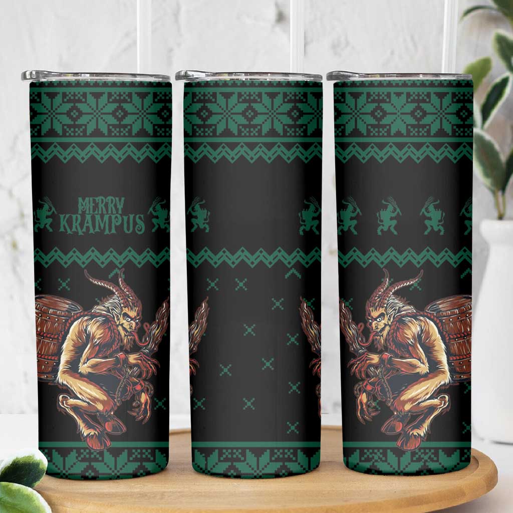Merry Krampus Creepy Christmas Holiday Skinny Tumbler Green Version - Wonder Print Shop