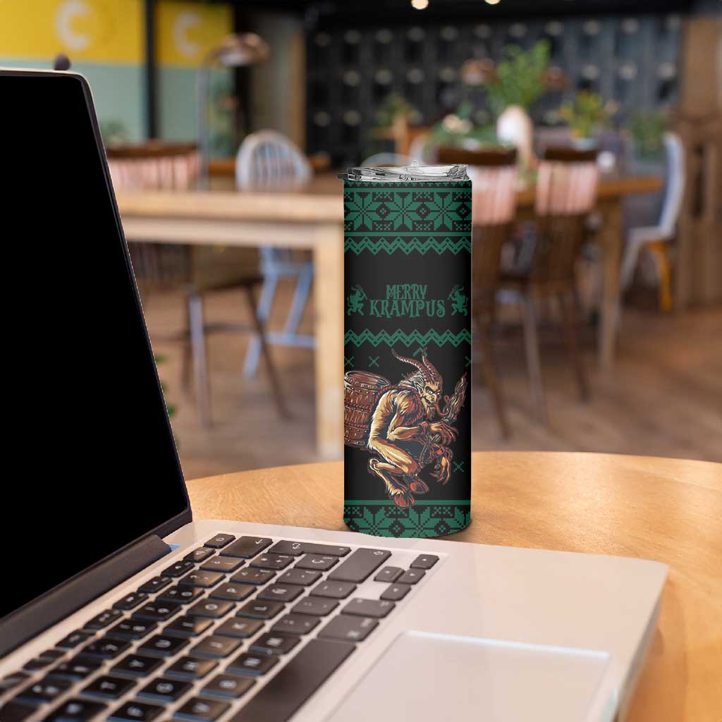 Merry Krampus Creepy Christmas Holiday Skinny Tumbler Green Version - Wonder Print Shop