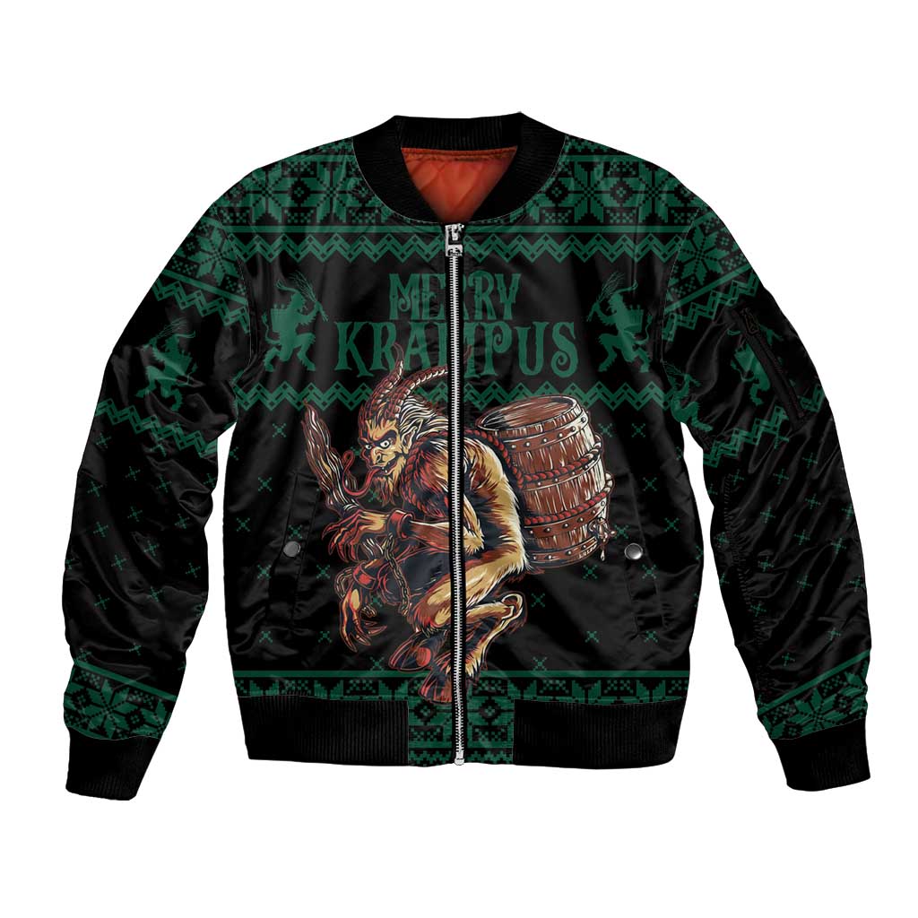Merry Krampus Creepy Christmas Holiday Sleeve Zip Bomber Jacket Green Version - Wonder Print Shop