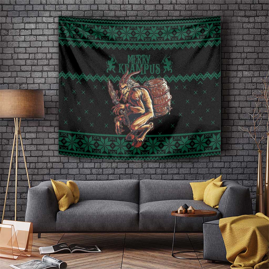 Merry Krampus Creepy Christmas Holiday Tapestry Green Version - Wonder Print Shop