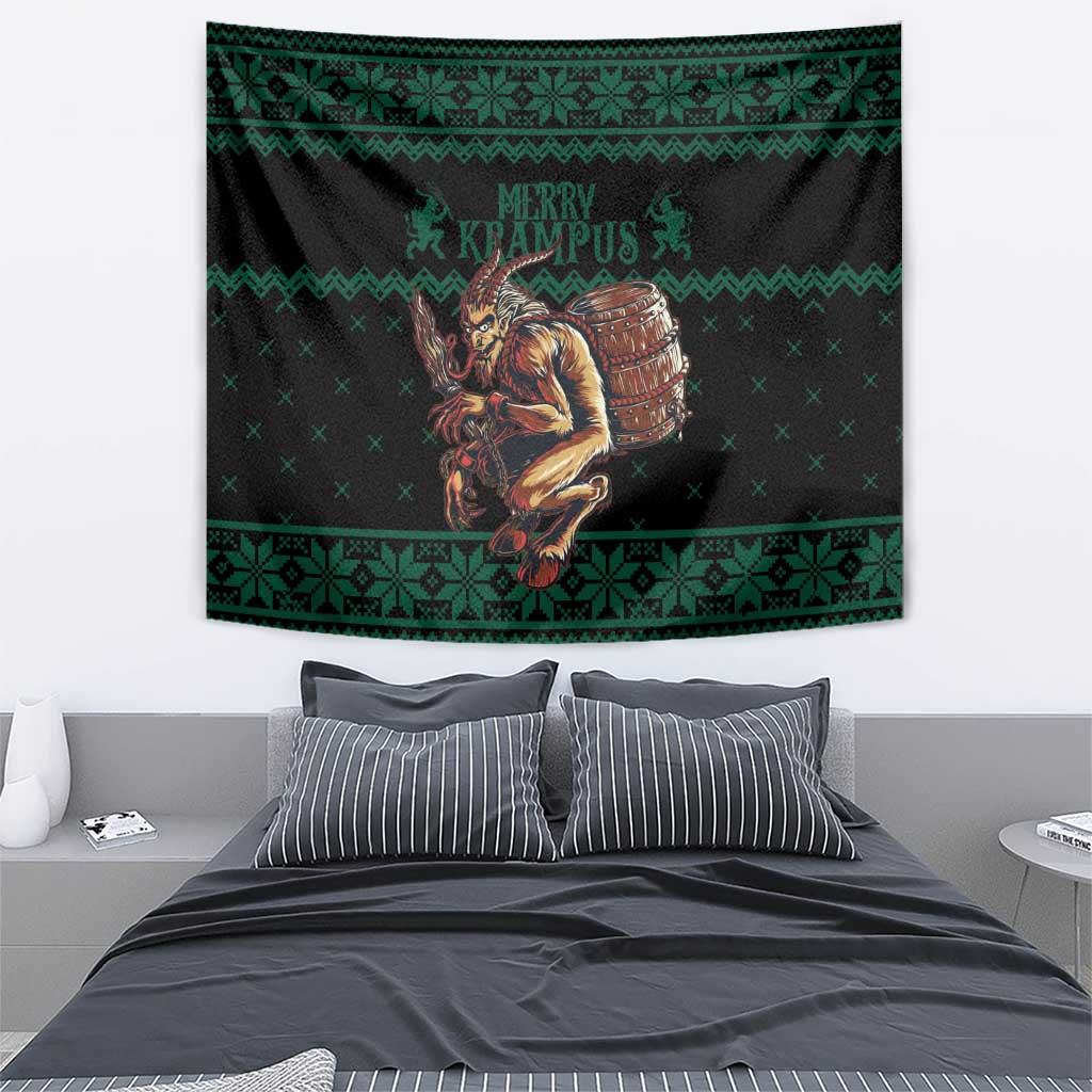 Merry Krampus Creepy Christmas Holiday Tapestry Green Version - Wonder Print Shop