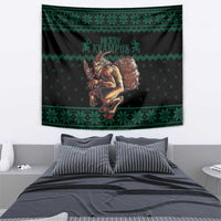 Merry Krampus Creepy Christmas Holiday Tapestry Green Version - Wonder Print Shop