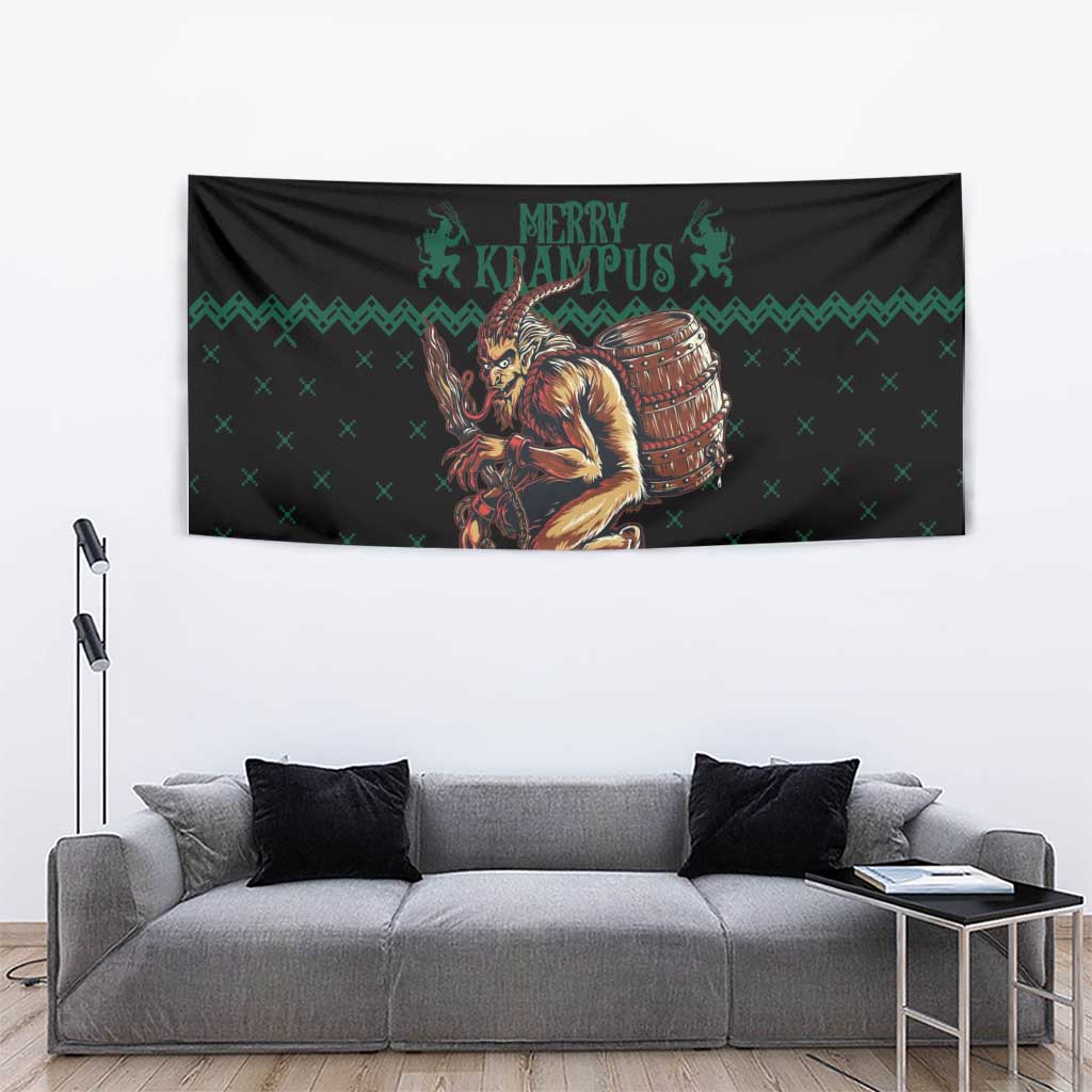 Merry Krampus Creepy Christmas Holiday Tapestry Green Version - Wonder Print Shop