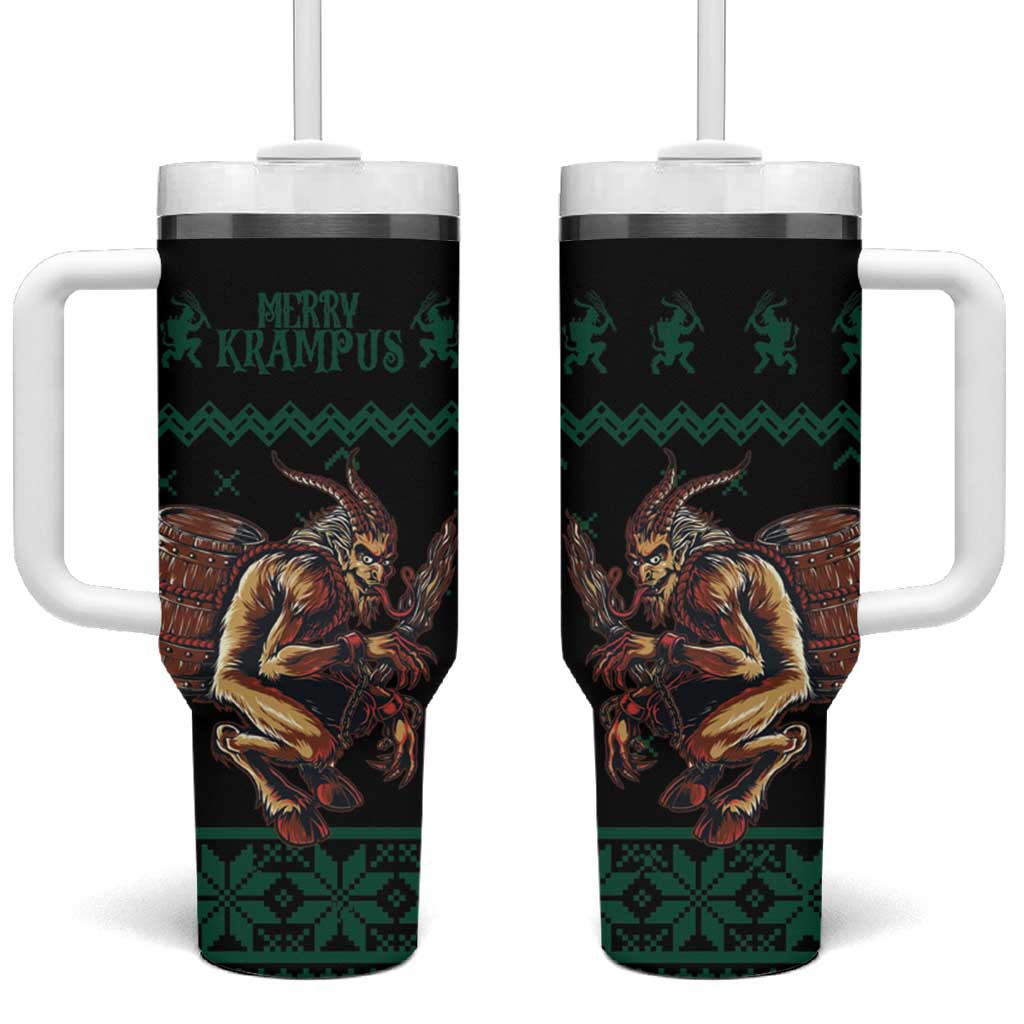 Merry Krampus Creepy Christmas Holiday Tumbler With Handle Green Version - Wonder Print Shop