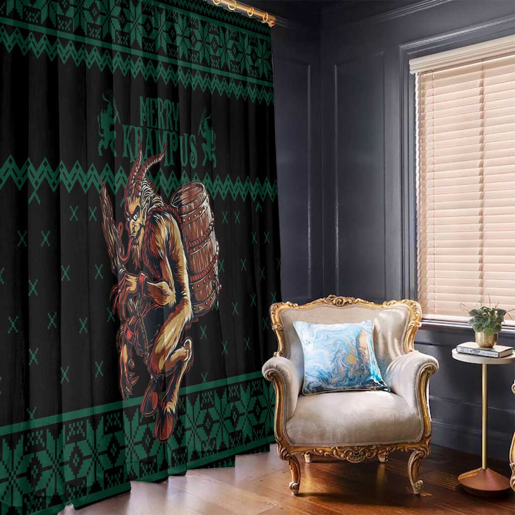 Merry Krampus Creepy Christmas Holiday Window Curtain Green Version - Wonder Print Shop