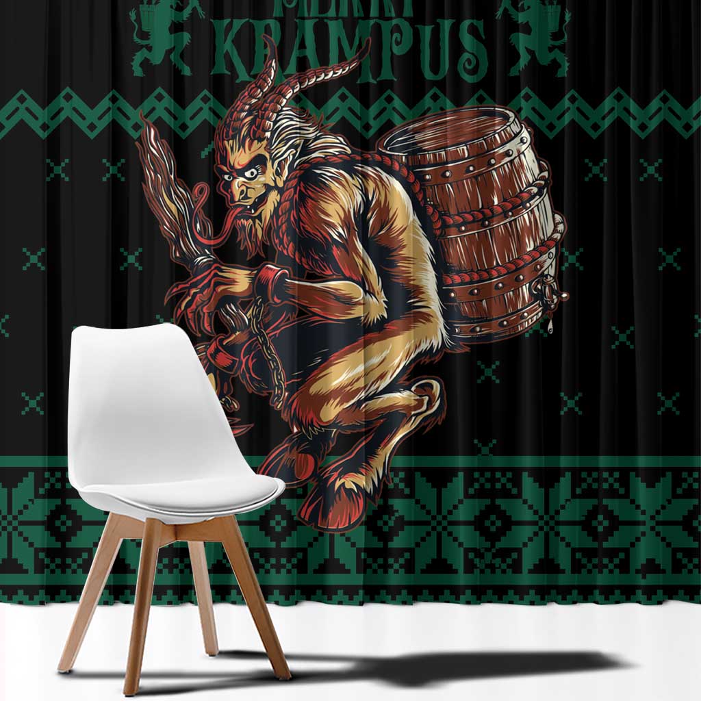 Merry Krampus Creepy Christmas Holiday Window Curtain Green Version - Wonder Print Shop