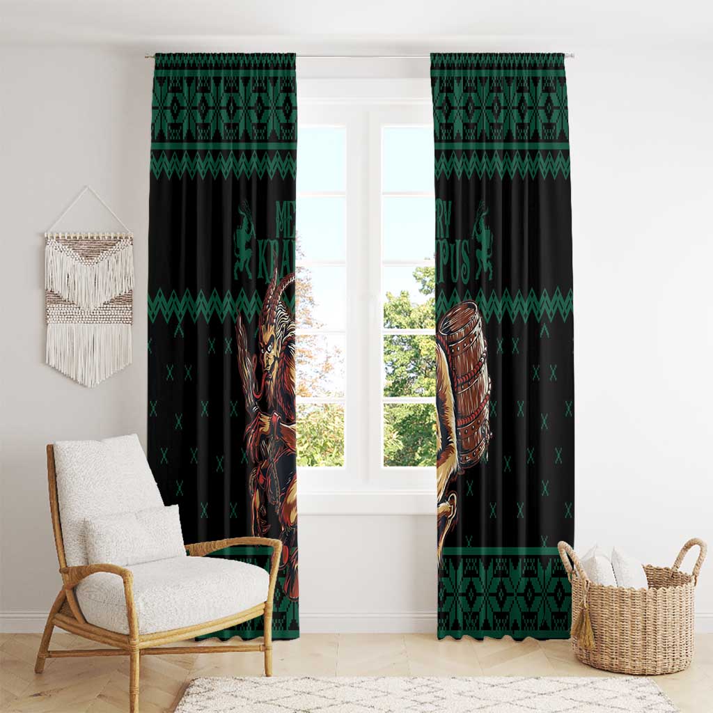 Merry Krampus Creepy Christmas Holiday Window Curtain Green Version - Wonder Print Shop