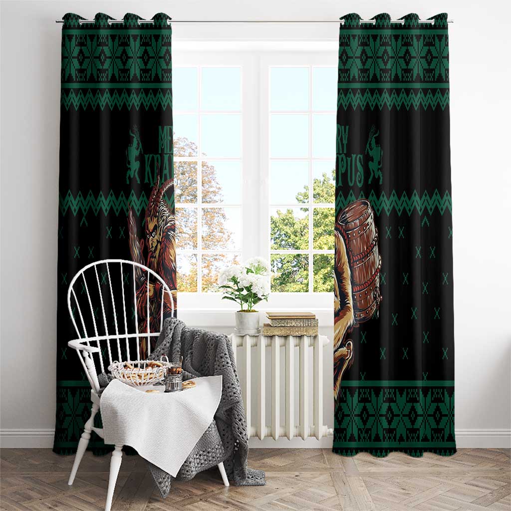 Merry Krampus Creepy Christmas Holiday Window Curtain Green Version - Wonder Print Shop