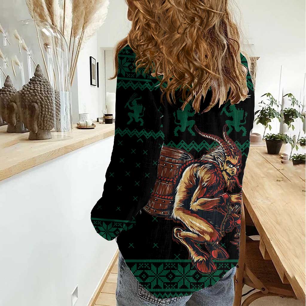 Merry Krampus Creepy Christmas Holiday Women Casual Shirt Green Version - Wonder Print Shop