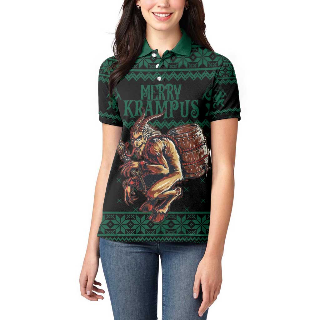 Merry Krampus Creepy Christmas Holiday Women Polo Shirt Green Version - Wonder Print Shop