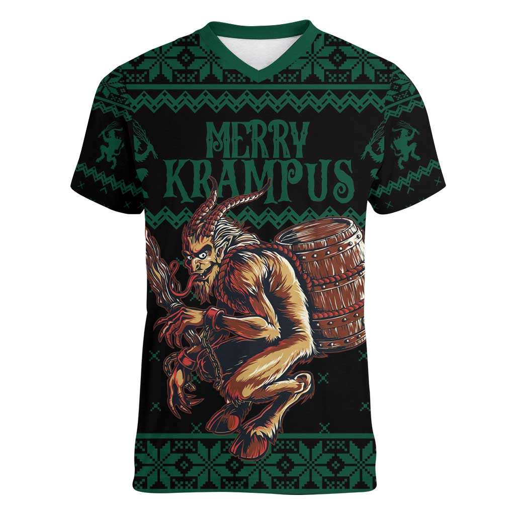 Merry Krampus Creepy Christmas Holiday Women V-Neck T-Shirt Green Version - Wonder Print Shop