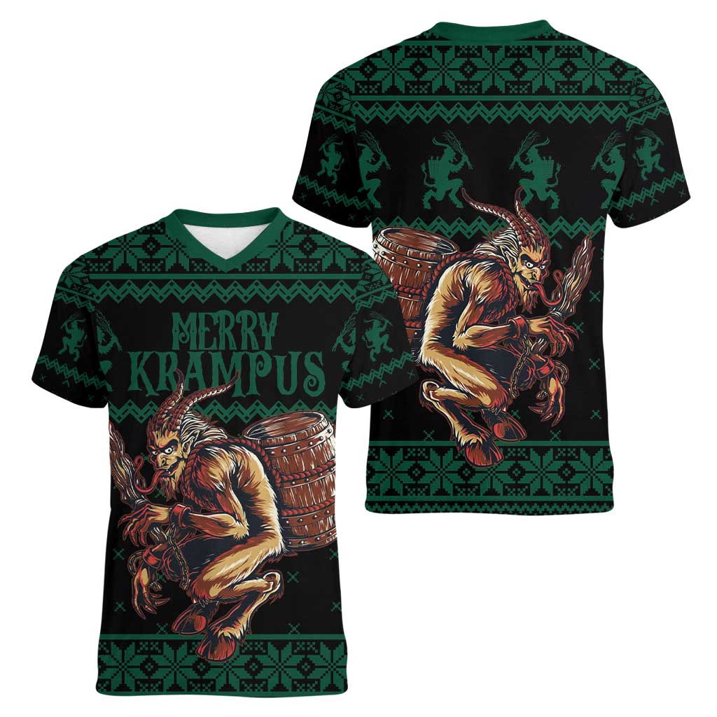 Merry Krampus Creepy Christmas Holiday Women V-Neck T-Shirt Green Version - Wonder Print Shop