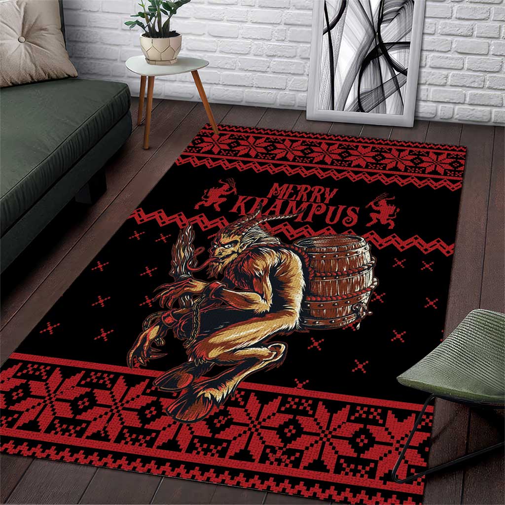 Merry Krampus Creepy Christmas Holiday Area Rug Red Version - Wonder Print Shop