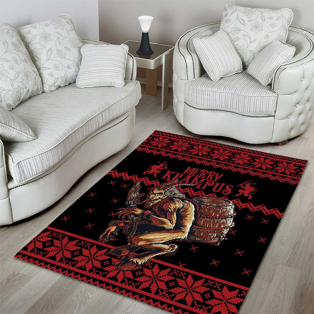 Merry Krampus Creepy Christmas Holiday Area Rug Red Version - Wonder Print Shop