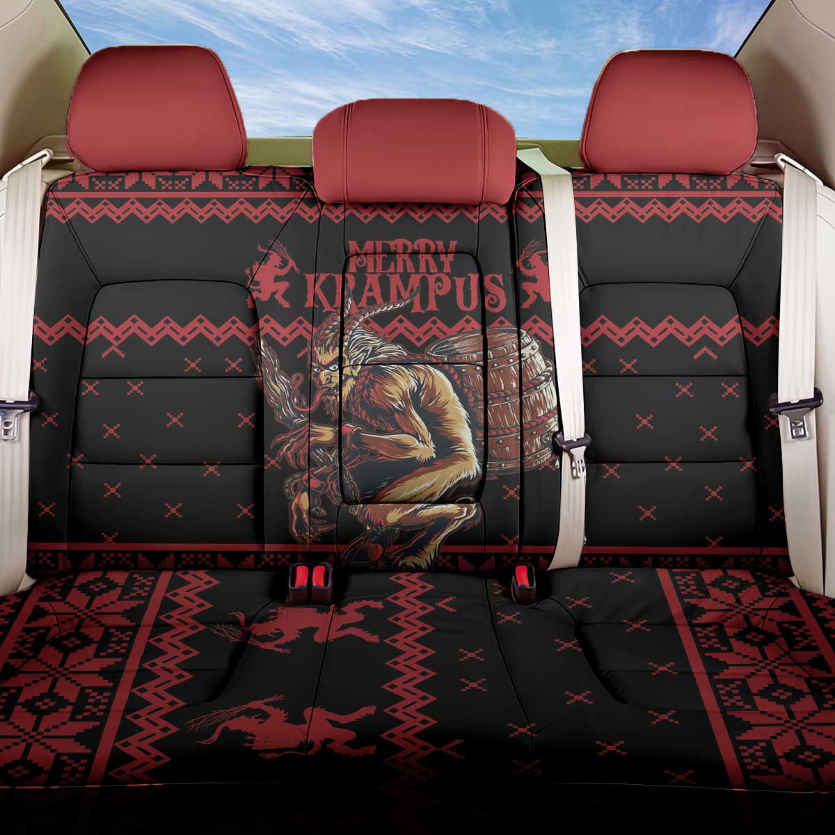 Merry Krampus Creepy Christmas Holiday Back Car Seat Cover Red Version - Wonder Print Shop