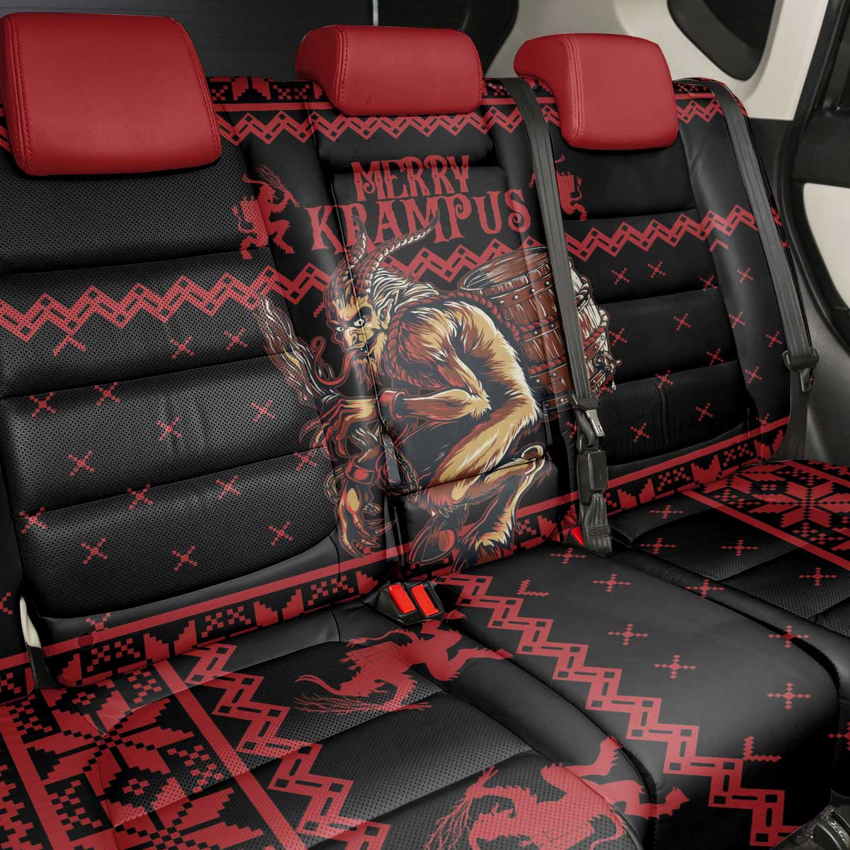 Merry Krampus Creepy Christmas Holiday Back Car Seat Cover Red Version - Wonder Print Shop