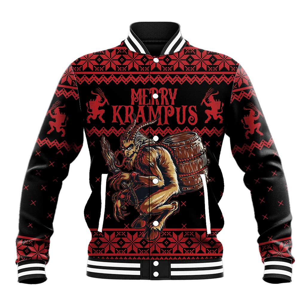 Merry Krampus Creepy Christmas Holiday Baseball Jacket Red Version - Wonder Print Shop