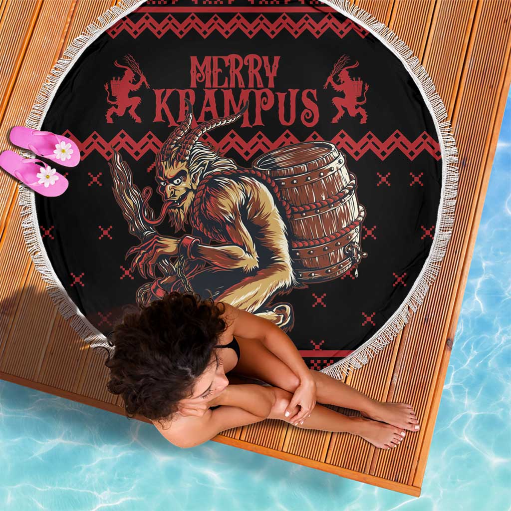Merry Krampus Creepy Christmas Holiday Beach Blanket Red Version - Wonder Print Shop
