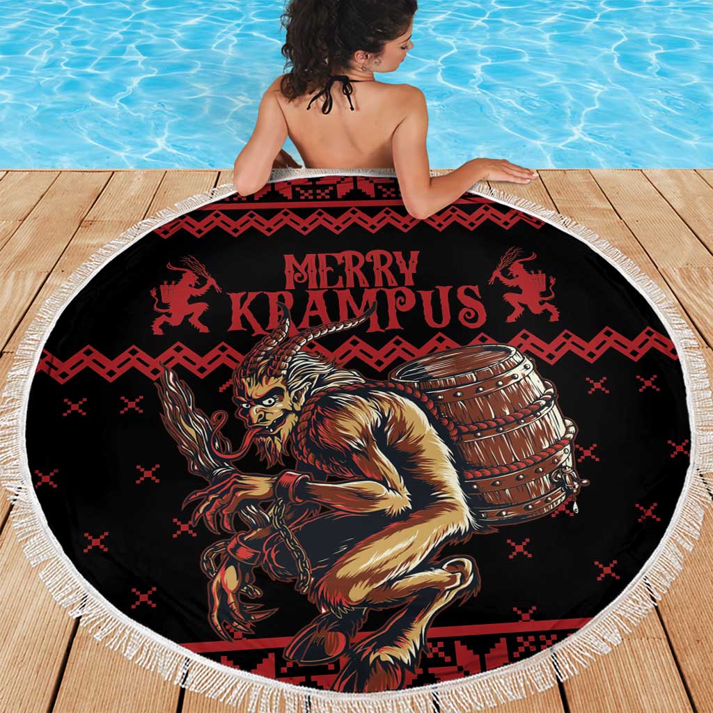 Merry Krampus Creepy Christmas Holiday Beach Blanket Red Version - Wonder Print Shop