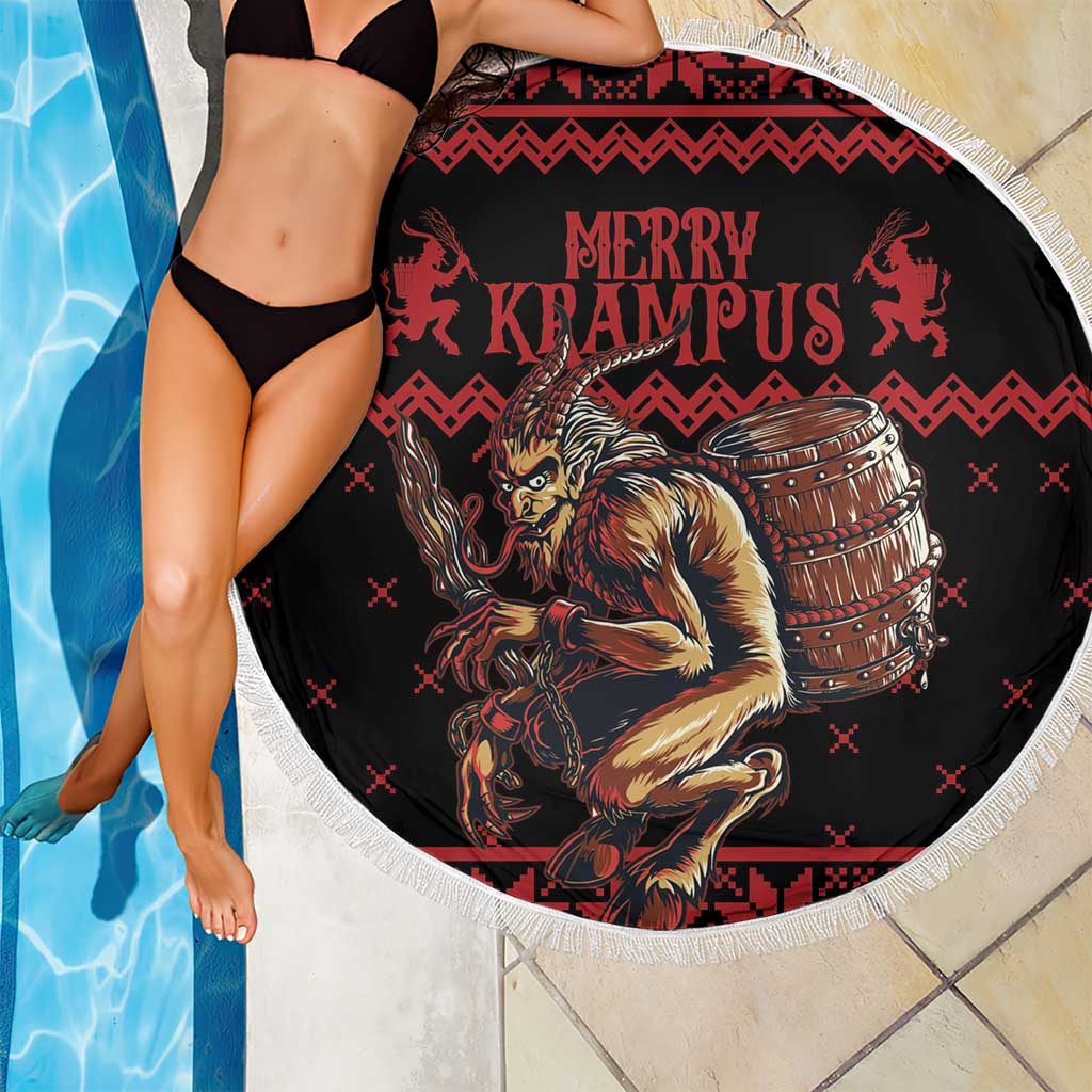 Merry Krampus Creepy Christmas Holiday Beach Blanket Red Version - Wonder Print Shop
