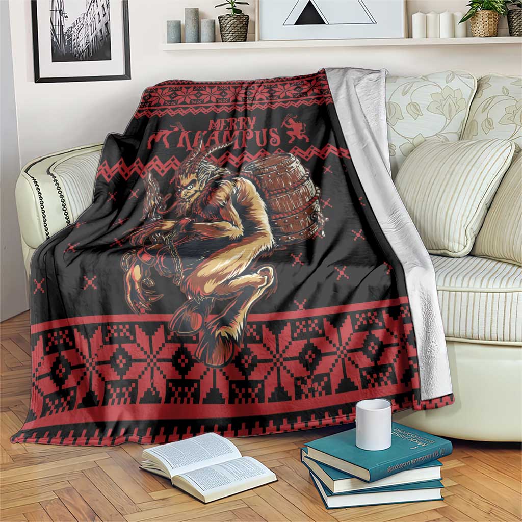 Merry Krampus Creepy Christmas Holiday Blanket Red Version