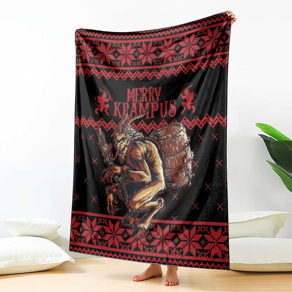 Merry Krampus Creepy Christmas Holiday Blanket Red Version