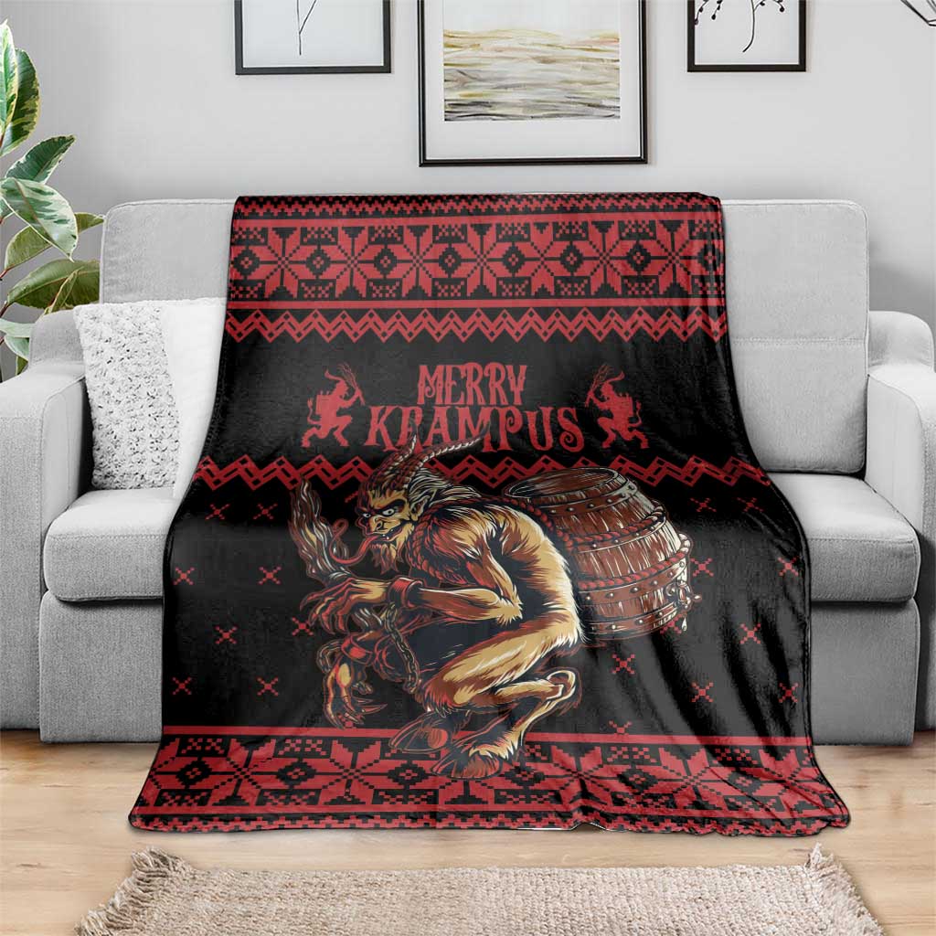Merry Krampus Creepy Christmas Holiday Blanket Red Version