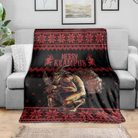 Merry Krampus Creepy Christmas Holiday Blanket Red Version
