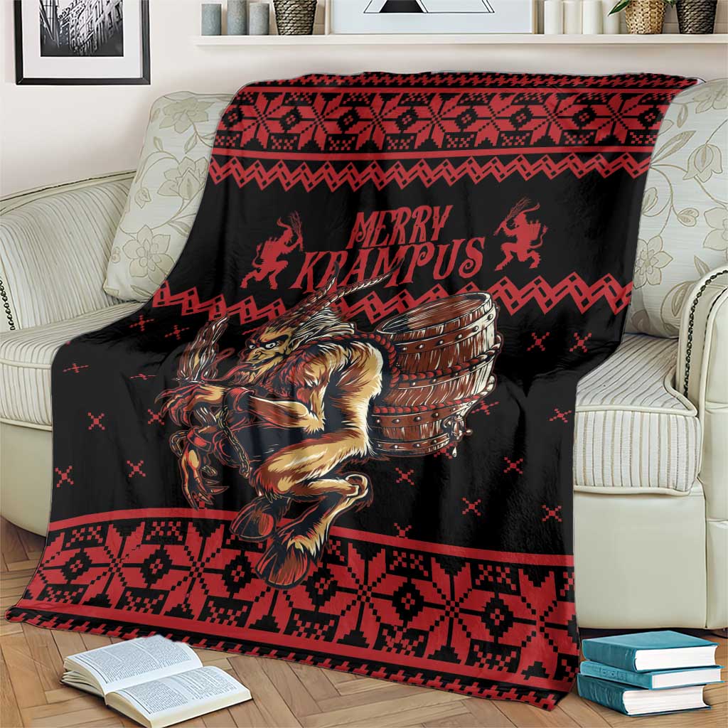 Merry Krampus Creepy Christmas Holiday Blanket Red Version