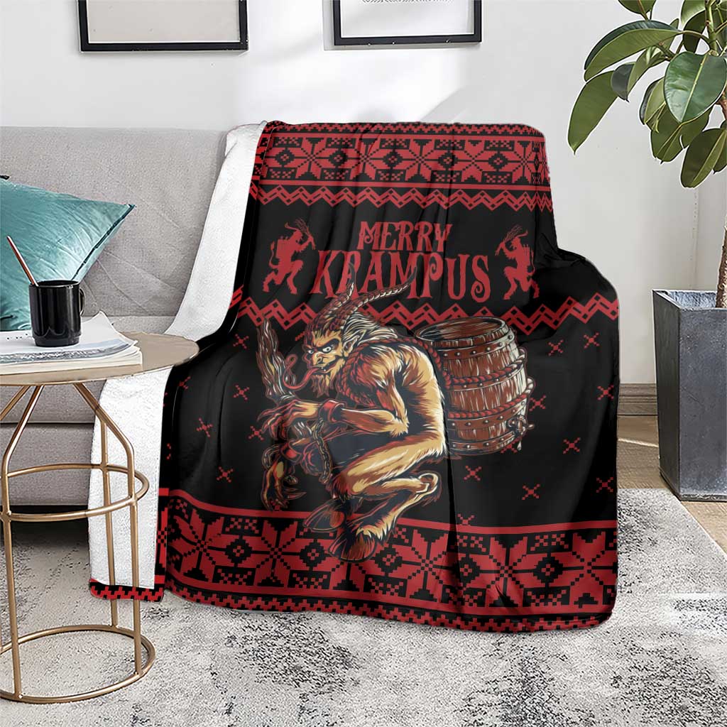 Merry Krampus Creepy Christmas Holiday Blanket Red Version