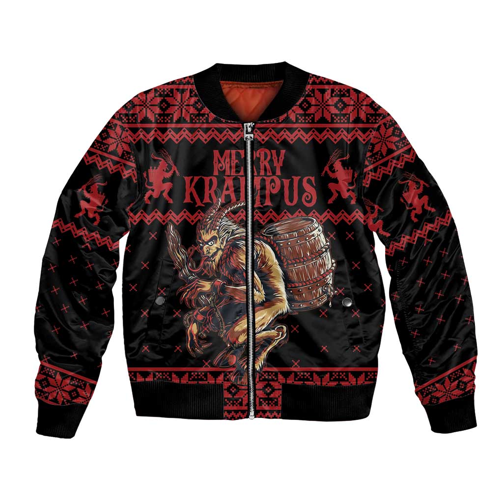 Merry Krampus Creepy Christmas Holiday Bomber Jacket Red Version - Wonder Print Shop