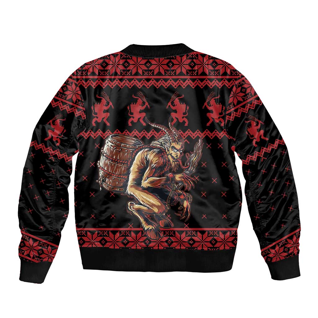 Merry Krampus Creepy Christmas Holiday Bomber Jacket Red Version - Wonder Print Shop