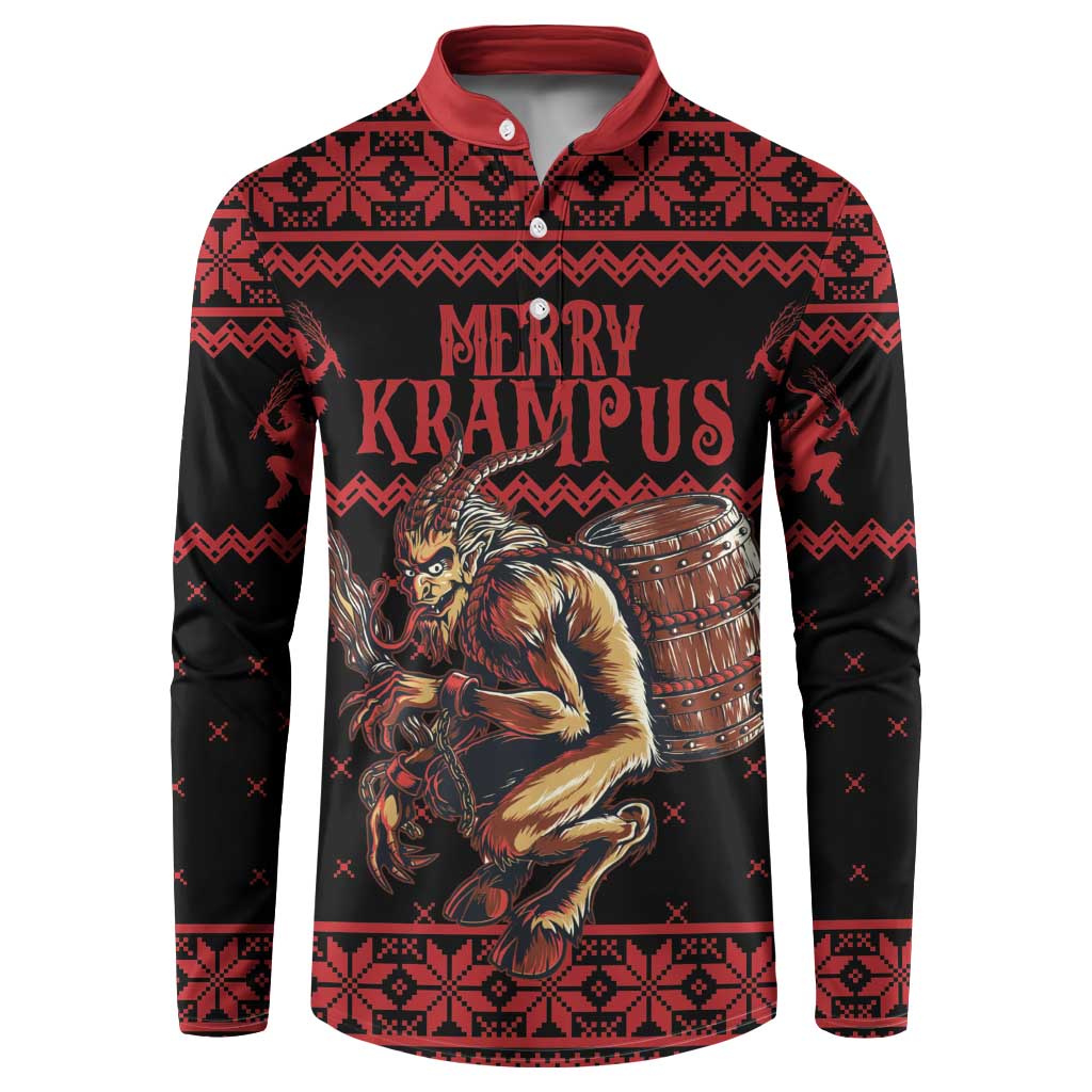 Merry Krampus Creepy Christmas Holiday Button Sweatshirt Red Version - Wonder Print Shop
