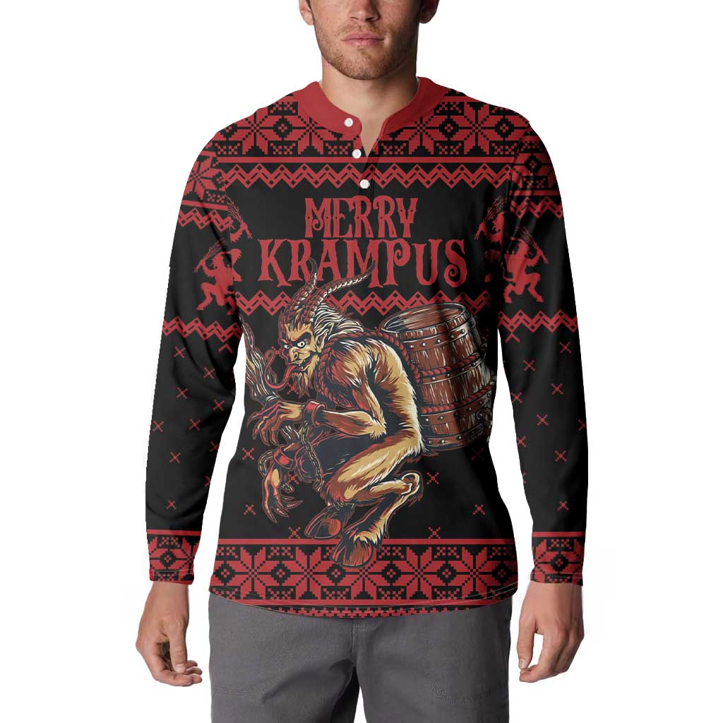 Merry Krampus Creepy Christmas Holiday Button Sweatshirt Red Version - Wonder Print Shop