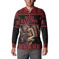 Merry Krampus Creepy Christmas Holiday Button Sweatshirt Red Version - Wonder Print Shop