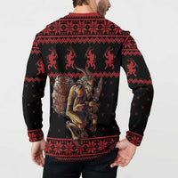 Merry Krampus Creepy Christmas Holiday Button Sweatshirt Red Version - Wonder Print Shop
