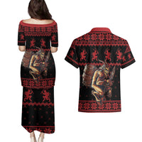 Merry Krampus Creepy Christmas Holiday Couples Matching Puletasi and Hawaiian Shirt Red Version - Wonder Print Shop