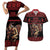 Merry Krampus Creepy Christmas Holiday Couples Matching Short Sleeve Bodycon Dress and Hawaiian Shirt Red Version - Wonder Print Shop