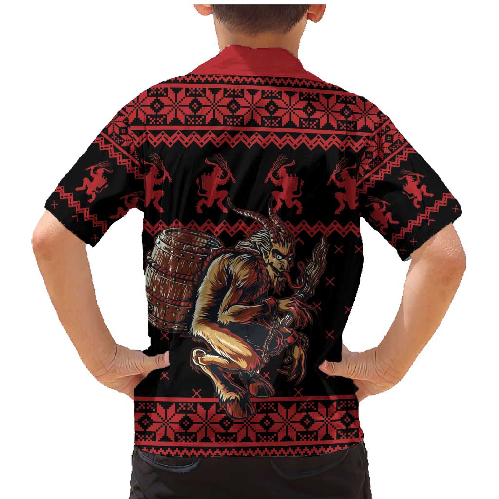 Merry Krampus Creepy Christmas Holiday Family Matching Mermaid Dress and Hawaiian Shirt Red Version - Wonder Print Shop