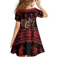 Merry Krampus Creepy Christmas Holiday Family Matching Mermaid Dress and Hawaiian Shirt Red Version - Wonder Print Shop