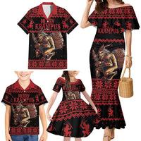 Merry Krampus Creepy Christmas Holiday Family Matching Mermaid Dress and Hawaiian Shirt Red Version - Wonder Print Shop