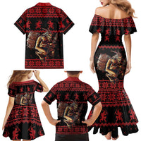 Merry Krampus Creepy Christmas Holiday Family Matching Mermaid Dress and Hawaiian Shirt Red Version - Wonder Print Shop
