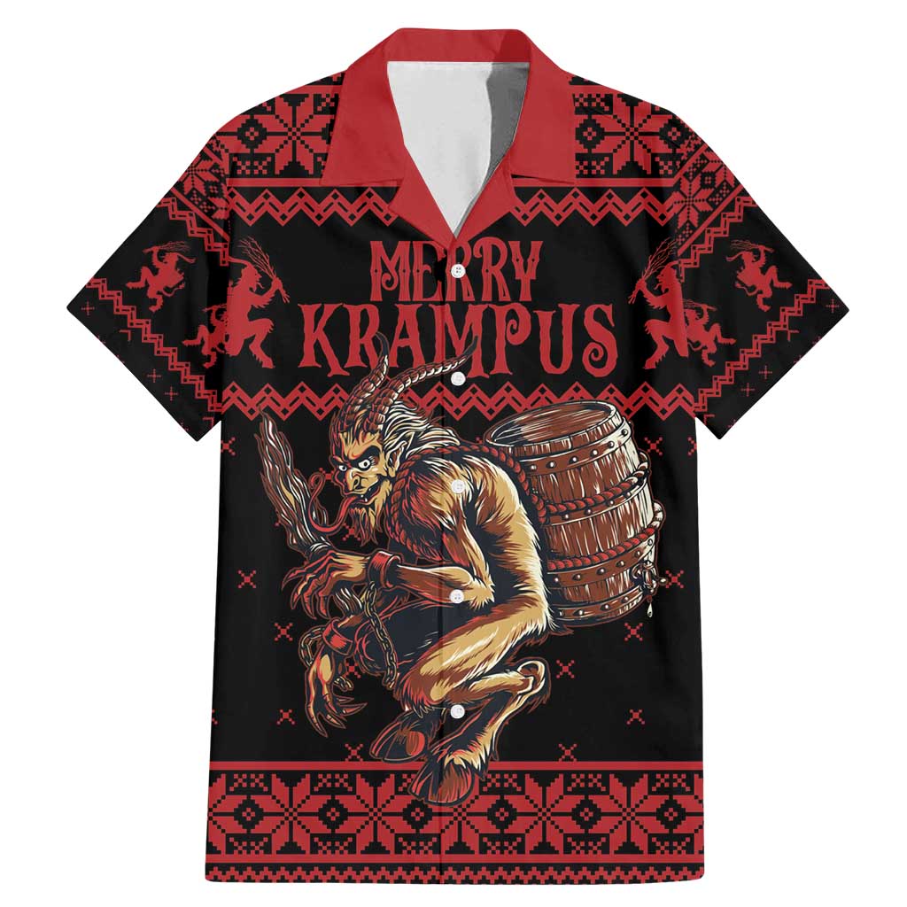 Merry Krampus Creepy Christmas Holiday Family Matching Mermaid Dress and Hawaiian Shirt Red Version - Wonder Print Shop